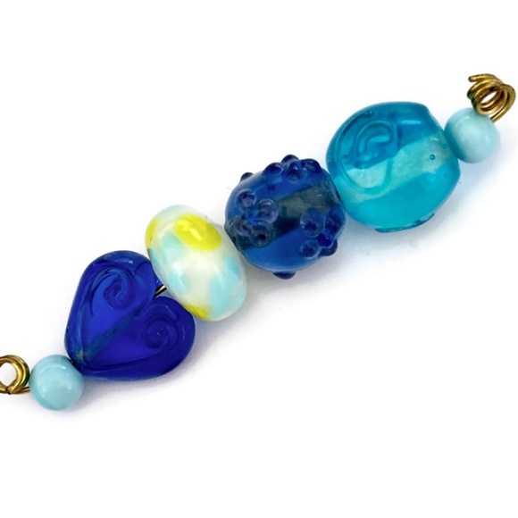 As Low As $2 Mixed Blues & Yellow Handmade Lampwork Artisan Rondelle Beads (6) - Picture 1 of 2